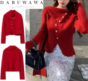 Dabuwawa  |Heart Long Sleeves Plain Cardigans