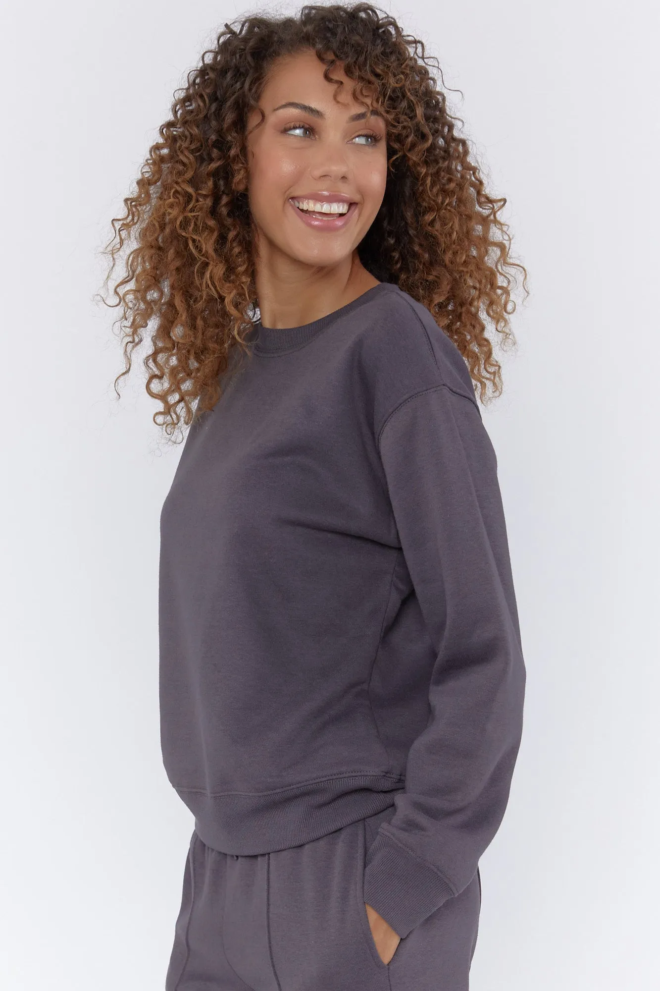 Dark Basic Fleece Crew Neck Sweatshirt