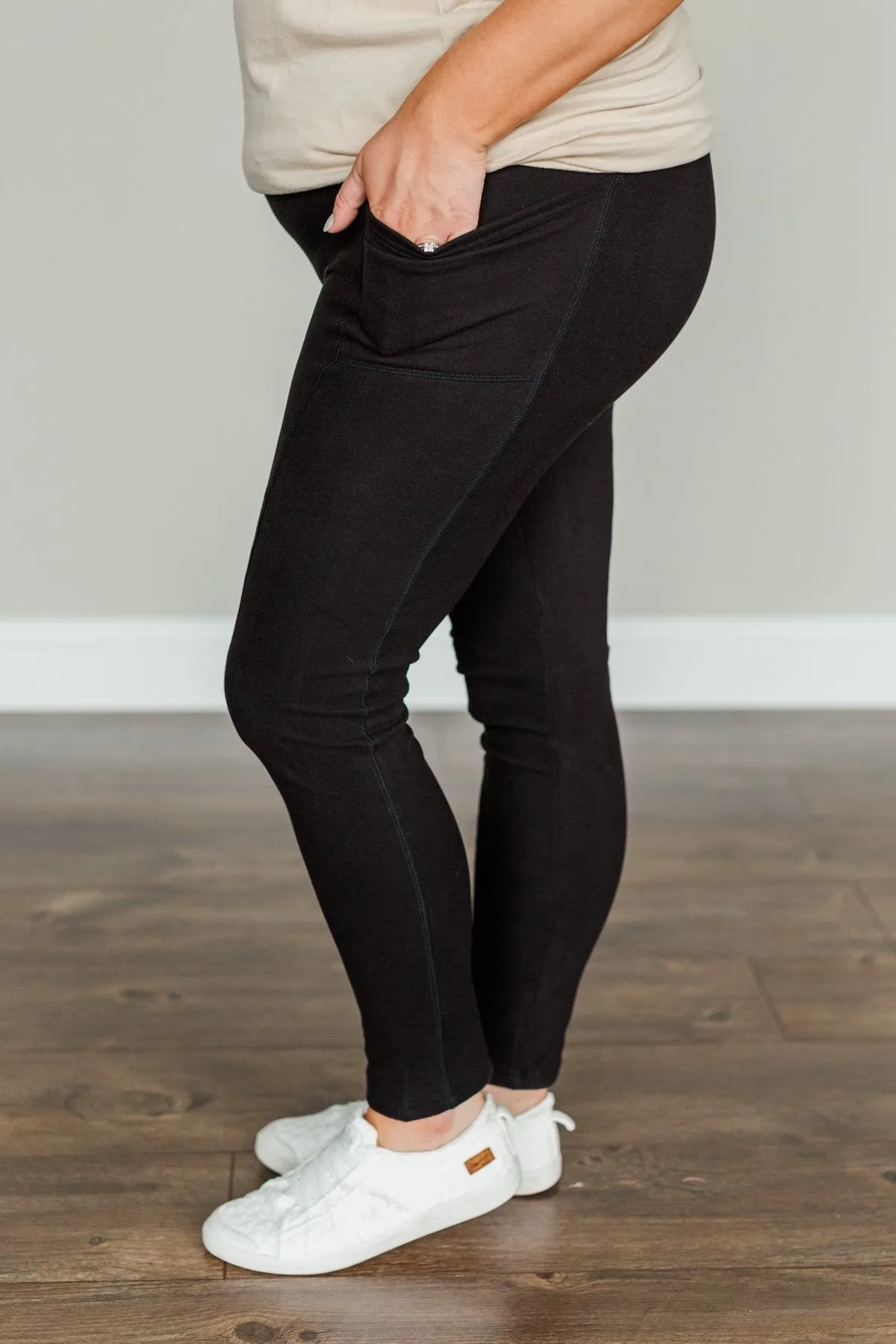 Every Step Of The Way Thick Fleece Leggings- Black