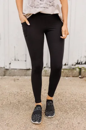 Every Step Of The Way Thick Fleece Leggings- Black