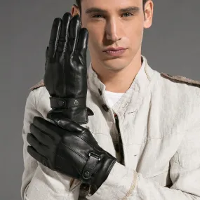 Fashion Black Genuine Goatskin Fleece Lining Warm Driving Gloves for Men