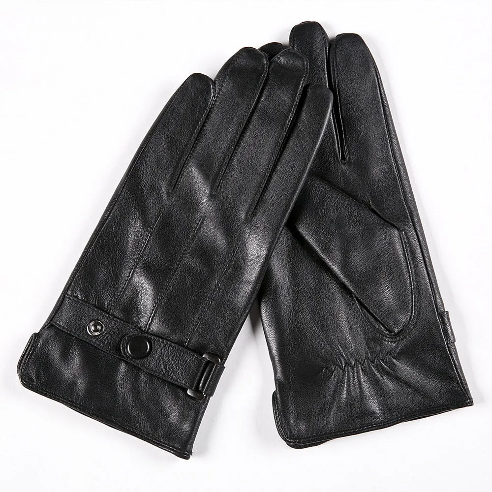 Fashion Black Genuine Goatskin Fleece Lining Warm Driving Gloves for Men