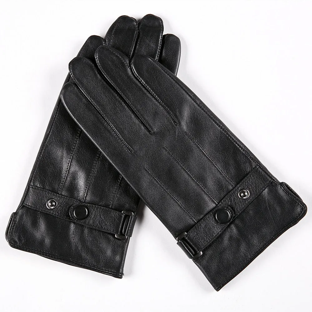 Fashion Black Genuine Goatskin Fleece Lining Warm Driving Gloves for Men