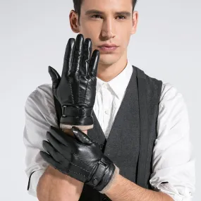 Fashion Black Goatskin Wool Lining Warm Hand Gloves for Men