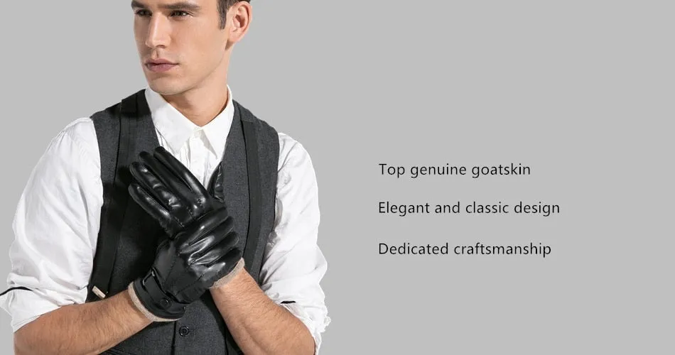 Fashion Black Goatskin Wool Lining Warm Hand Gloves for Men