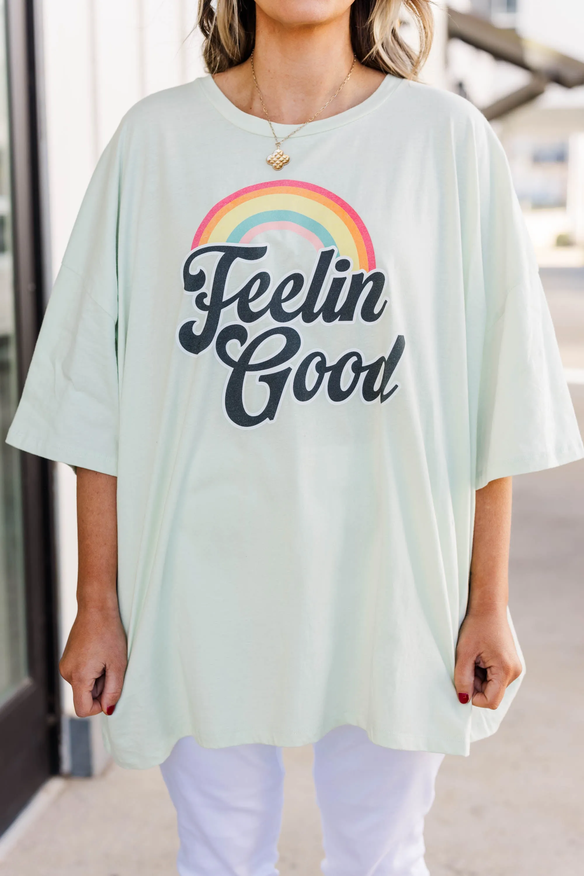 Feelin' Good Today Boyfriend Tee, Cream Mint