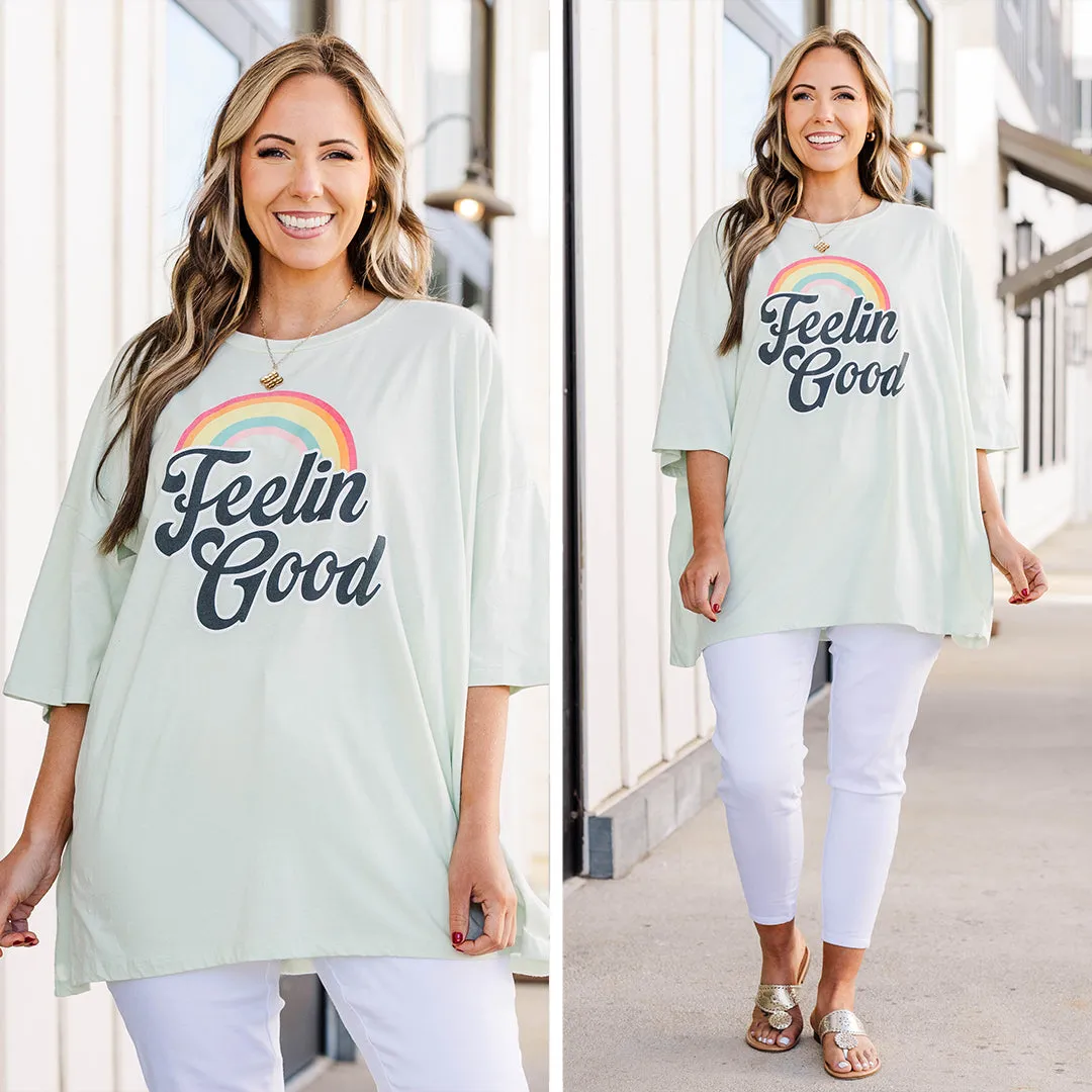 Feelin' Good Today Boyfriend Tee, Cream Mint