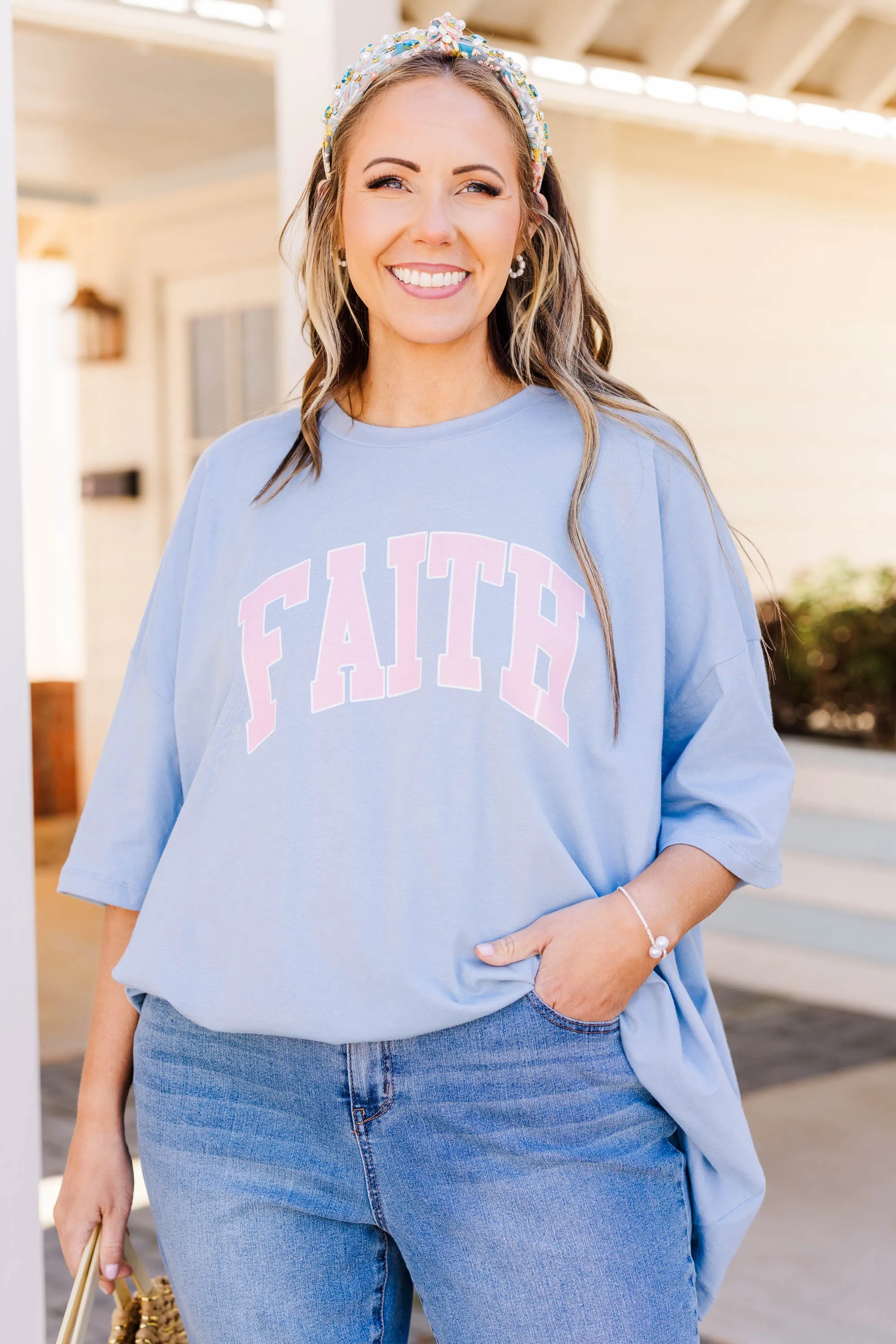 Full Of Faith Boyfriend Tee, Ash Blue