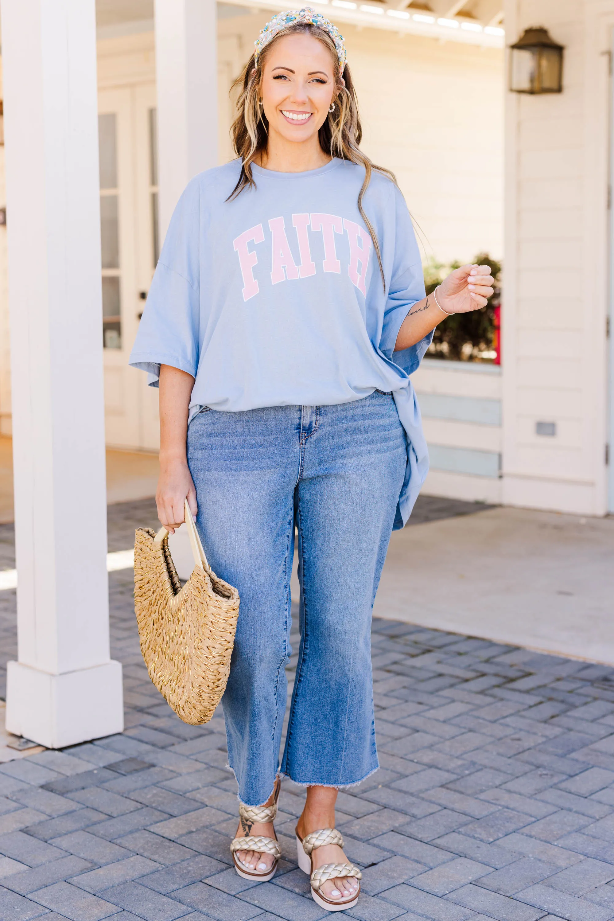 Full Of Faith Boyfriend Tee, Ash Blue