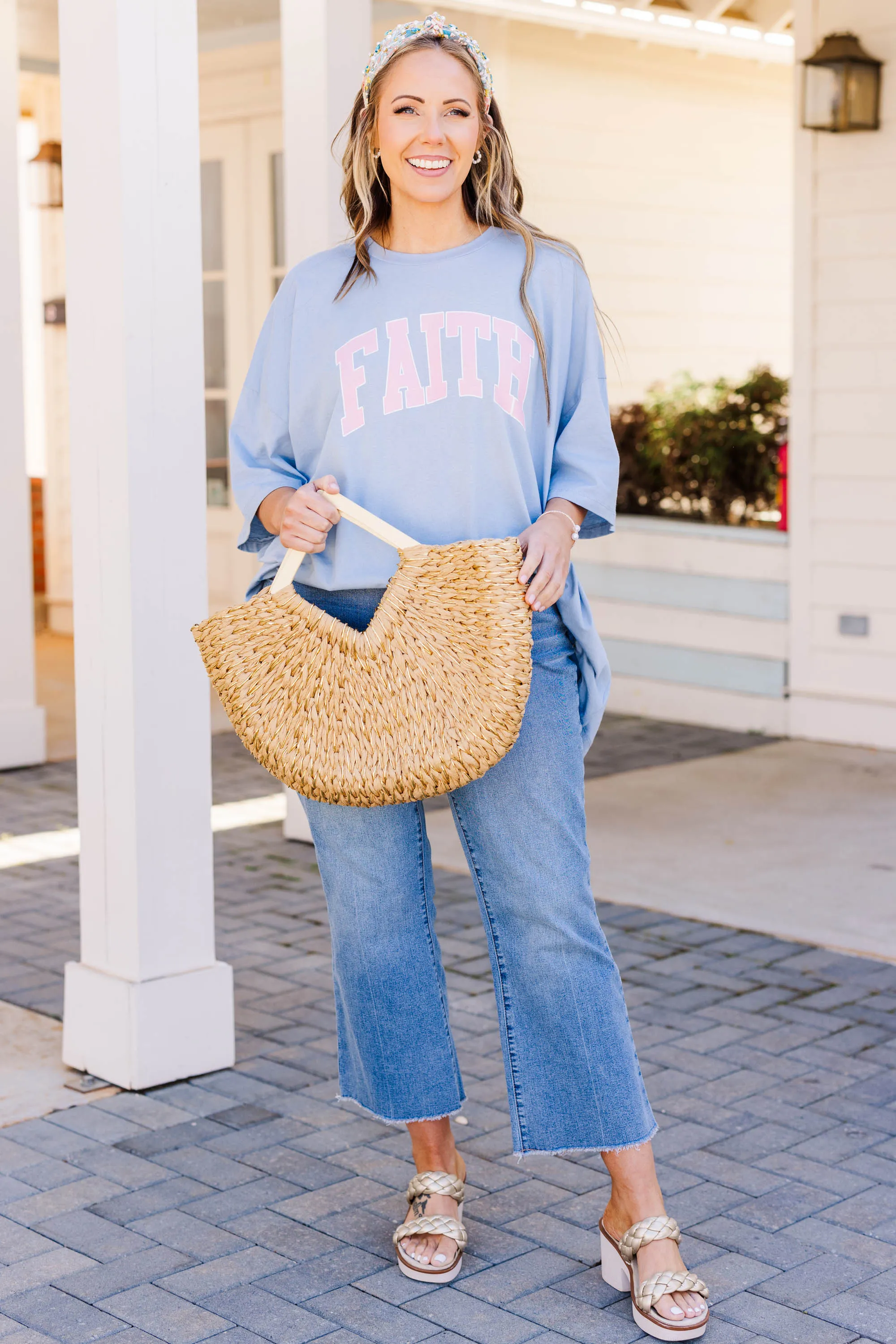 Full Of Faith Boyfriend Tee, Ash Blue