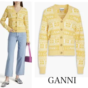 Ganni  |Wool Long Sleeves Logo Cardigans