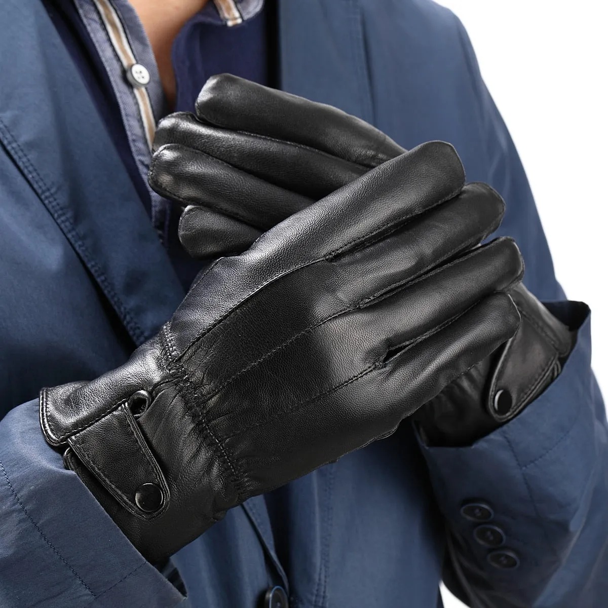 Genuine Leather Keep Warm Winter Windproof Full Finger Gloves for Men