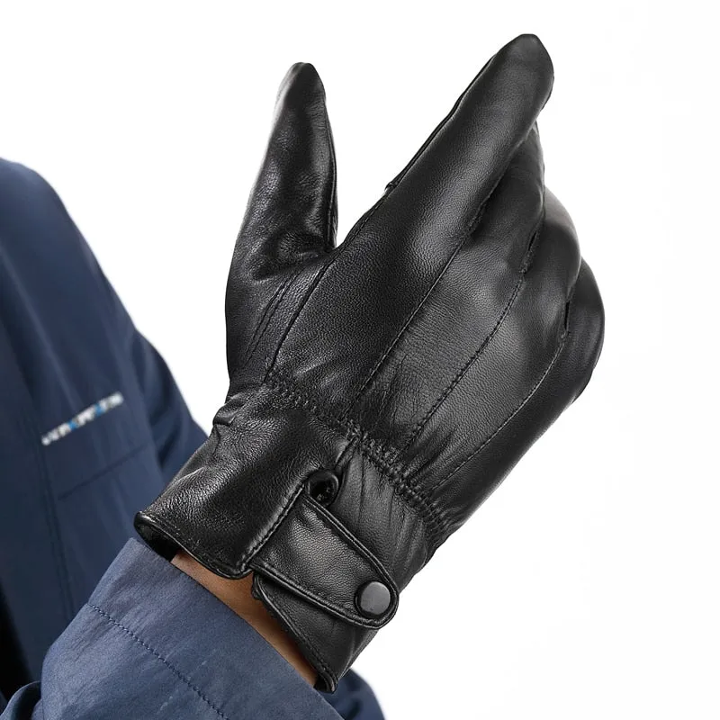 Genuine Leather Keep Warm Winter Windproof Full Finger Gloves for Men