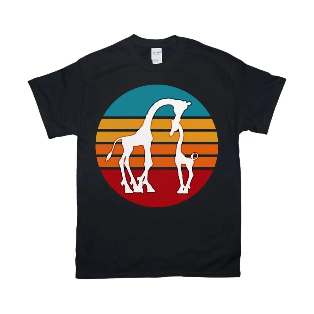 Giraffe And Calf | Retro Sunset T-Shirts, Giraffe with Baby  - Momma Giraffe and Calf, Christmas Gift