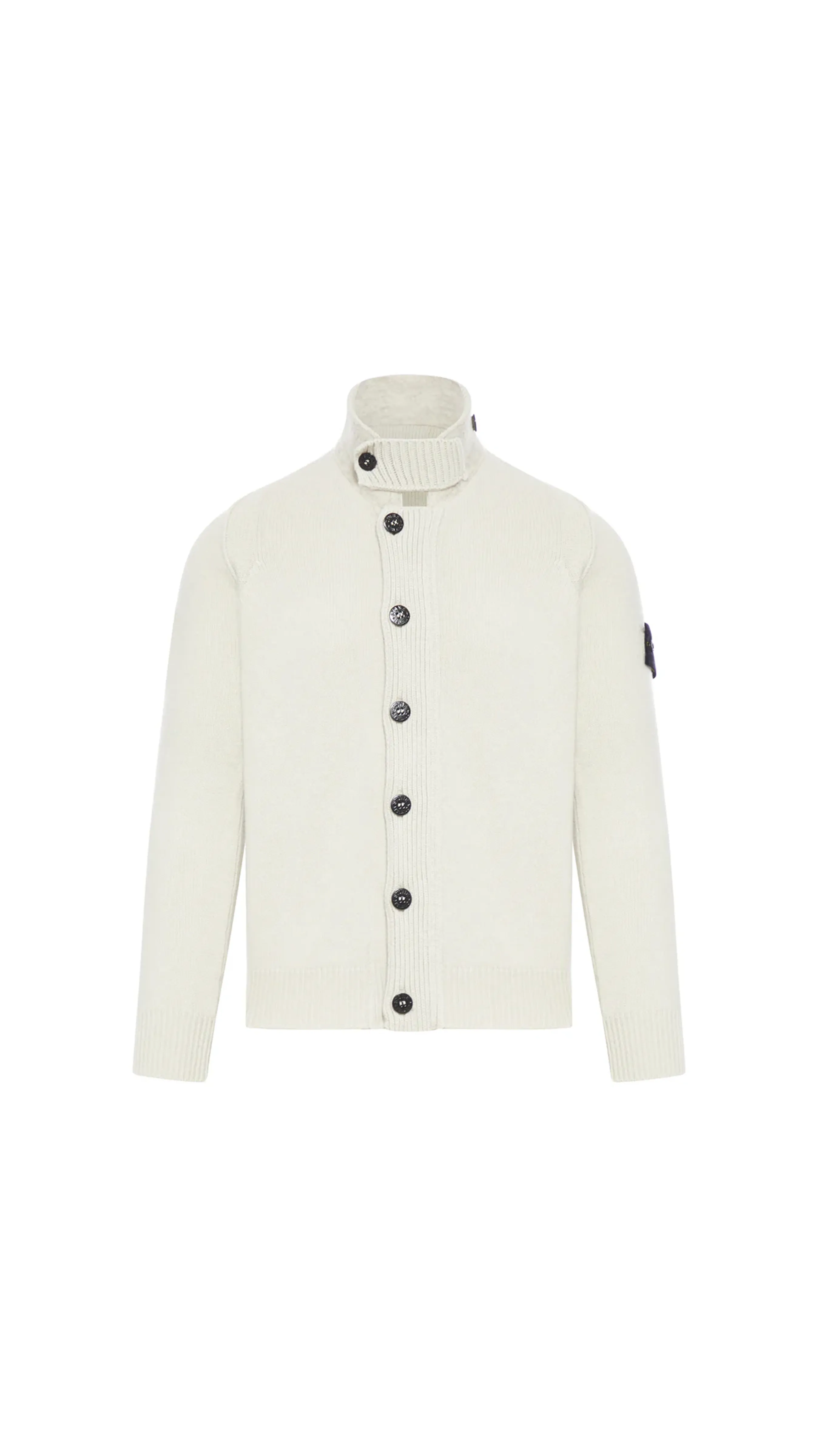 High Neck Wool Cardigan - Plaster