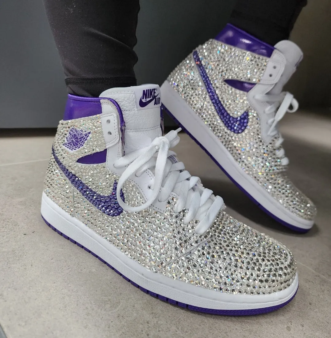 Jordan Women Mid (White/ Purple) With Full Bling