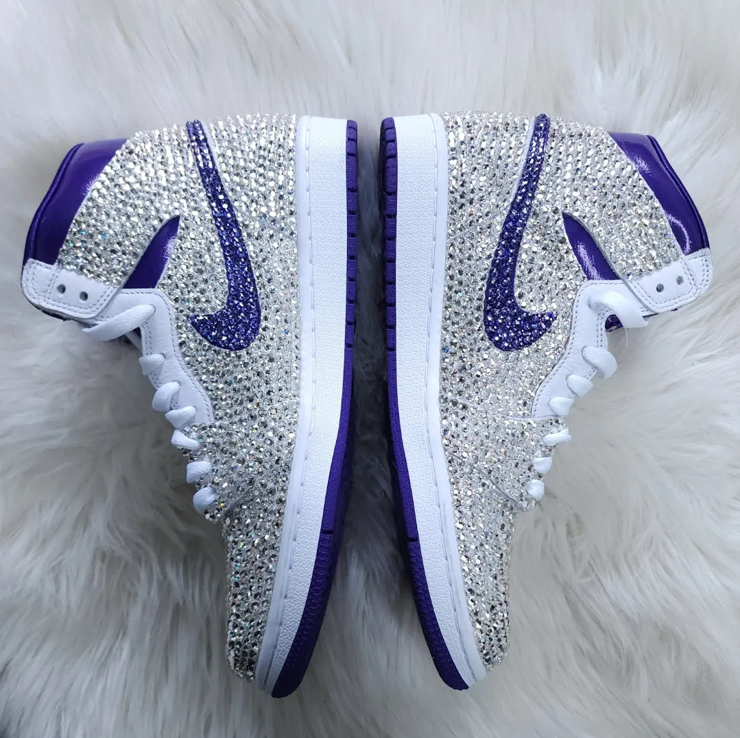 Jordan Women Mid (White/ Purple) With Full Bling