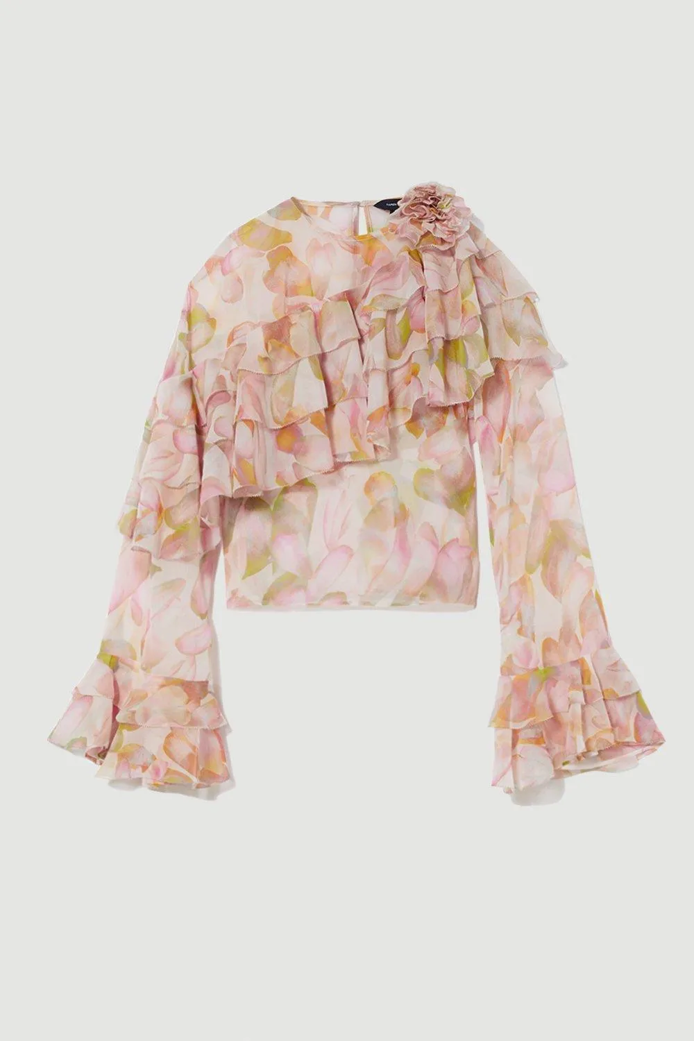 Karen Millen  |Flower Patterns Casual Style Long Sleeves Puff Sleeves