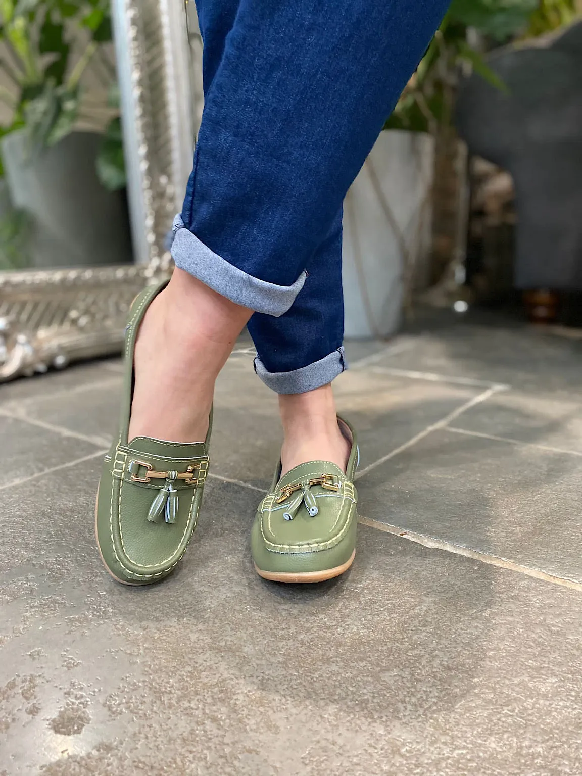 Khaki Leather Tassel Loafer