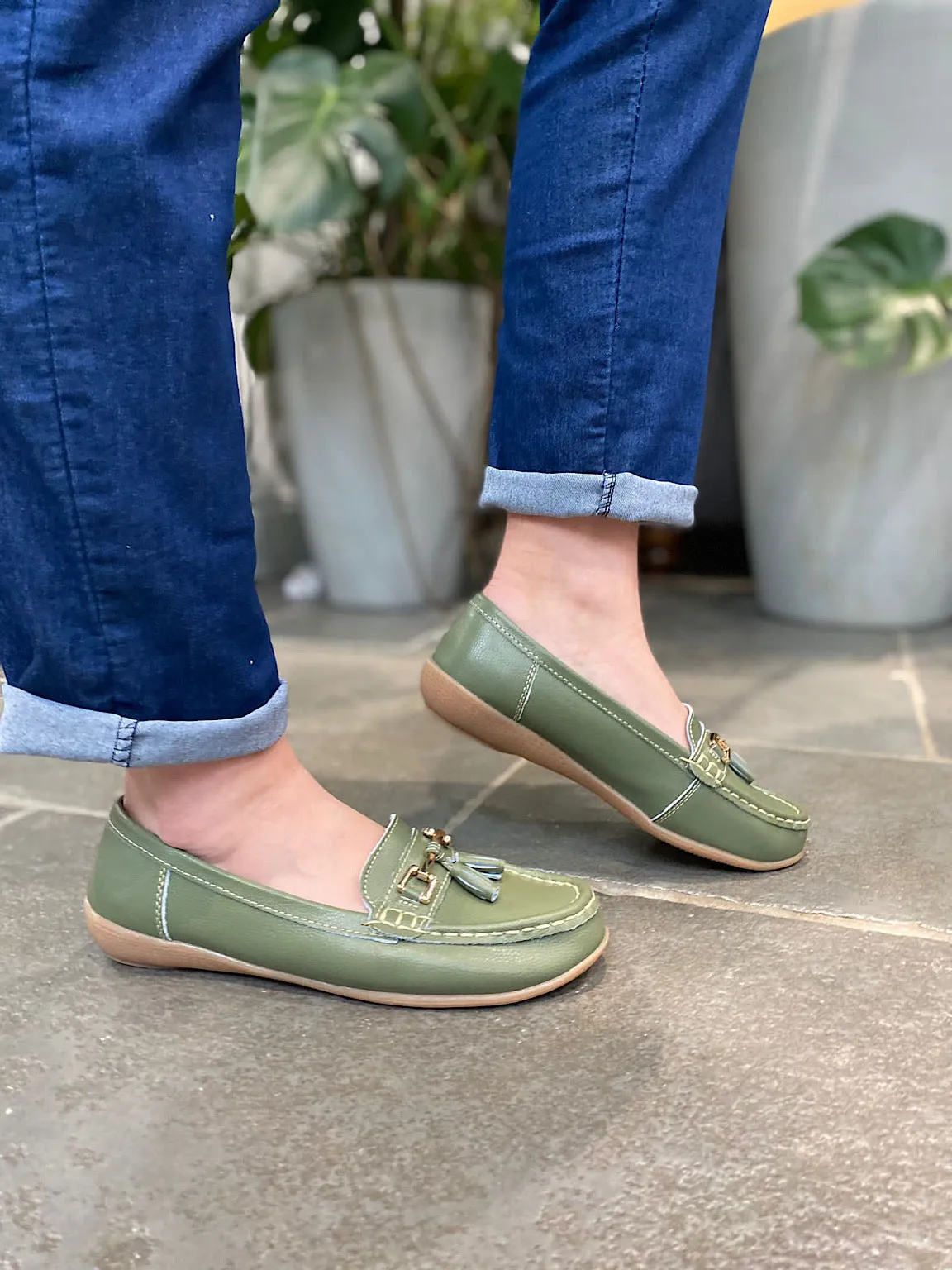 Khaki Leather Tassel Loafer