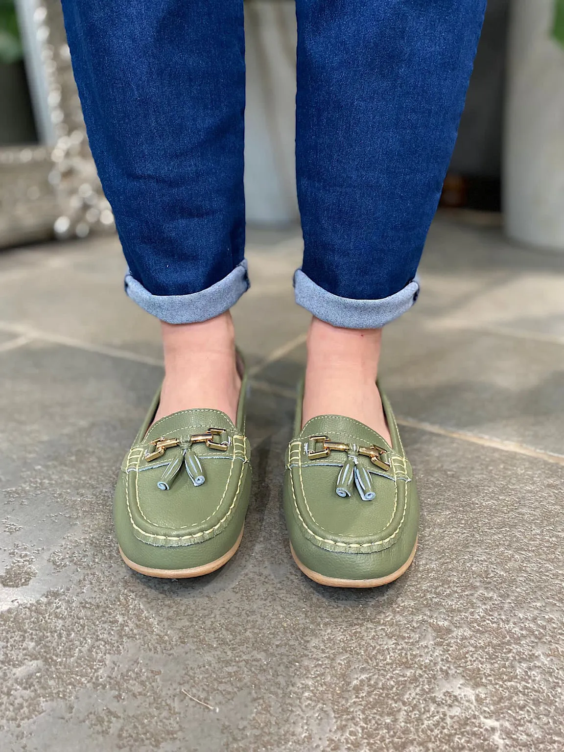 Khaki Leather Tassel Loafer