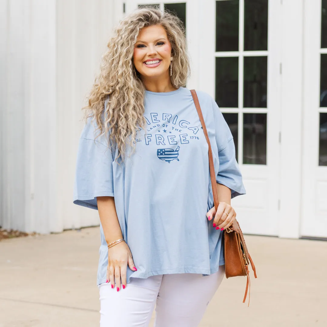 Land Of The Free Boyfriend Tee, Ash Blue