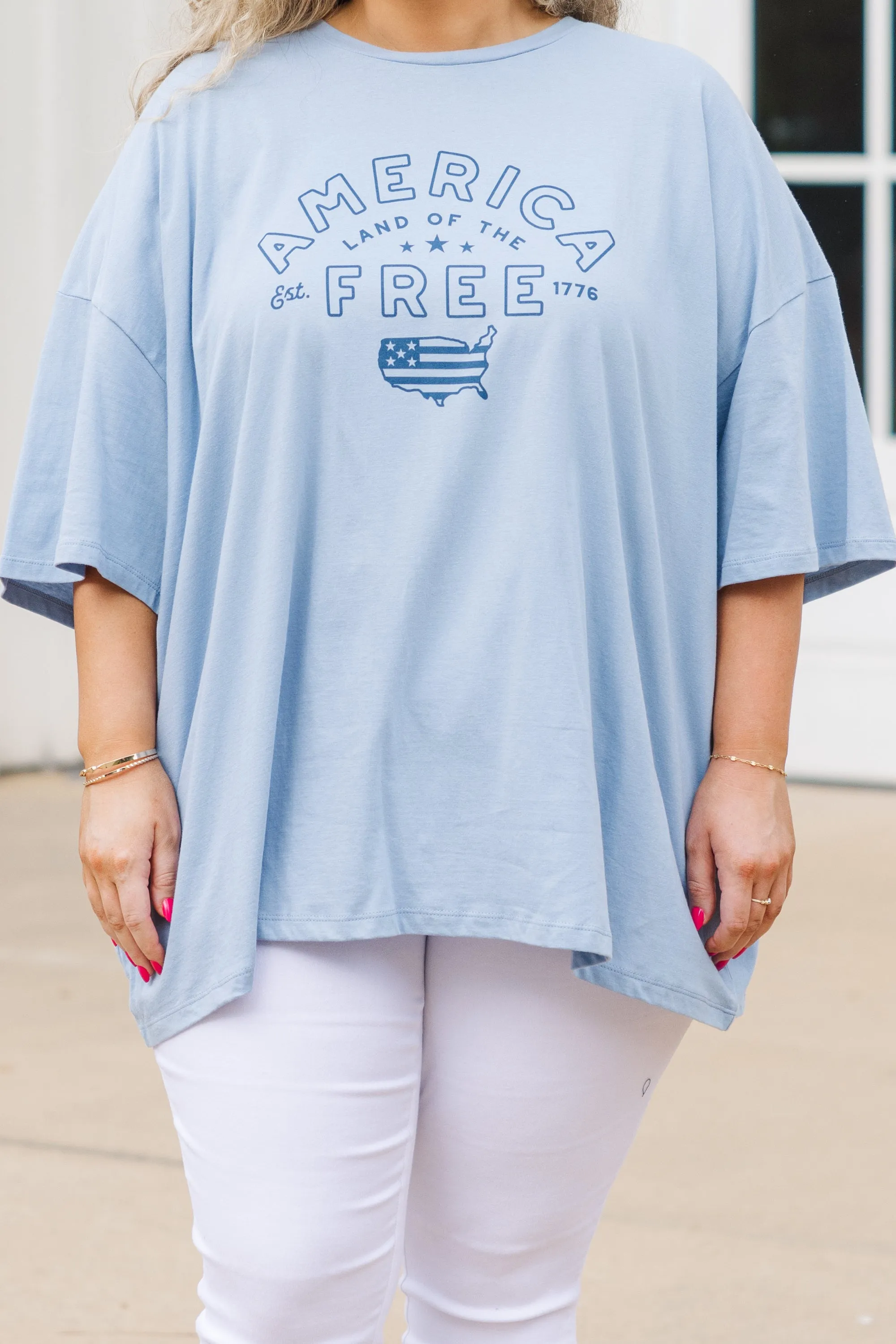 Land Of The Free Boyfriend Tee, Ash Blue