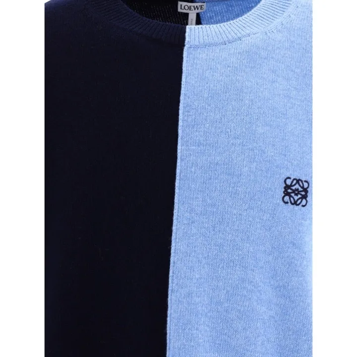 LOEWE  |Crew Neck Pullovers Wool Long Sleeves Plain Logo Asymmetry