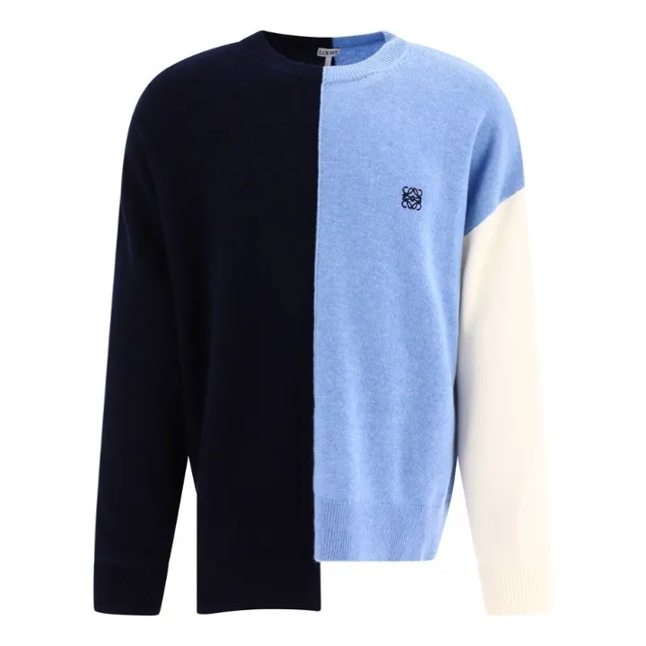 LOEWE  |Crew Neck Pullovers Wool Long Sleeves Plain Logo Asymmetry