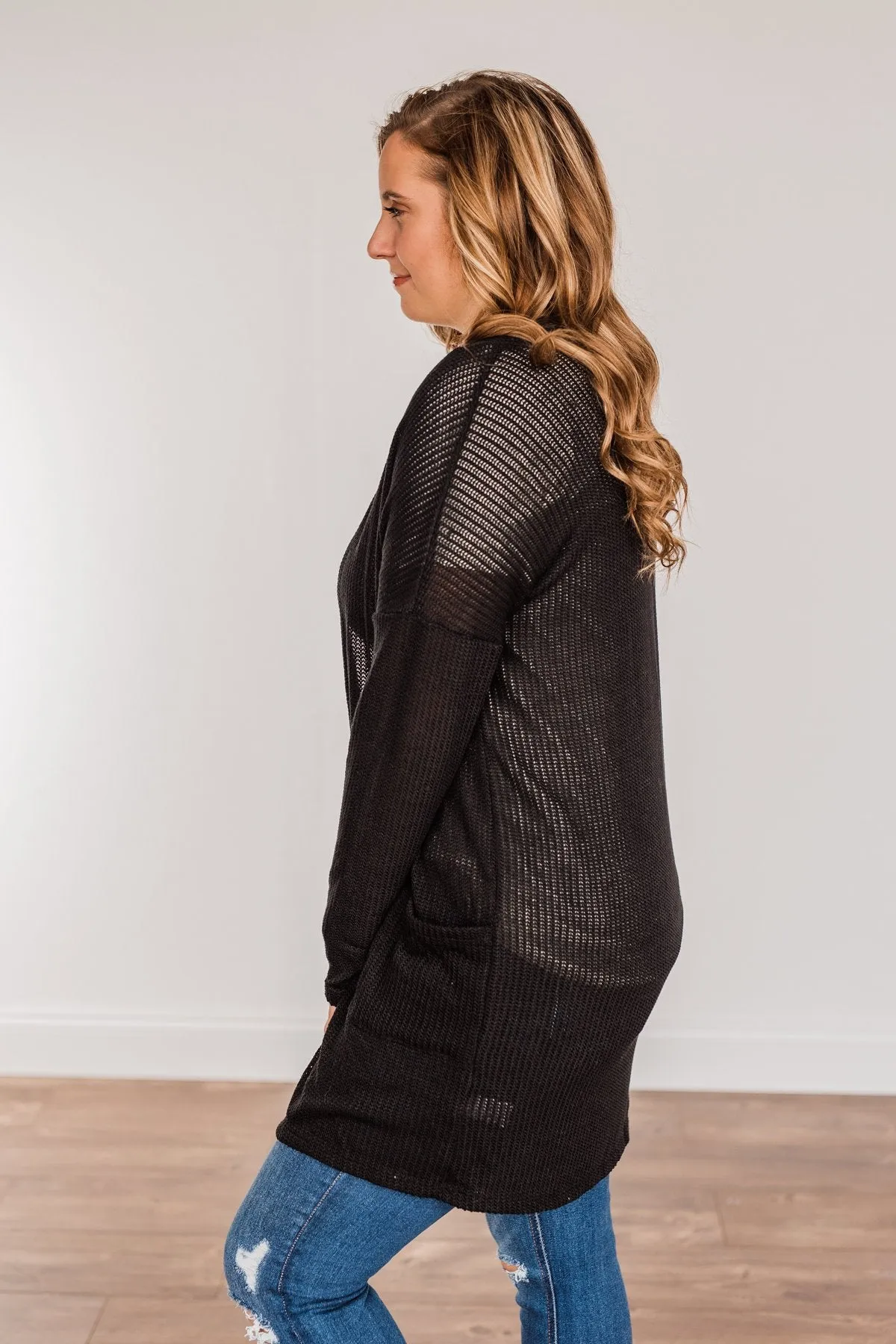 Looking Fearless Knit Cardigan- Black