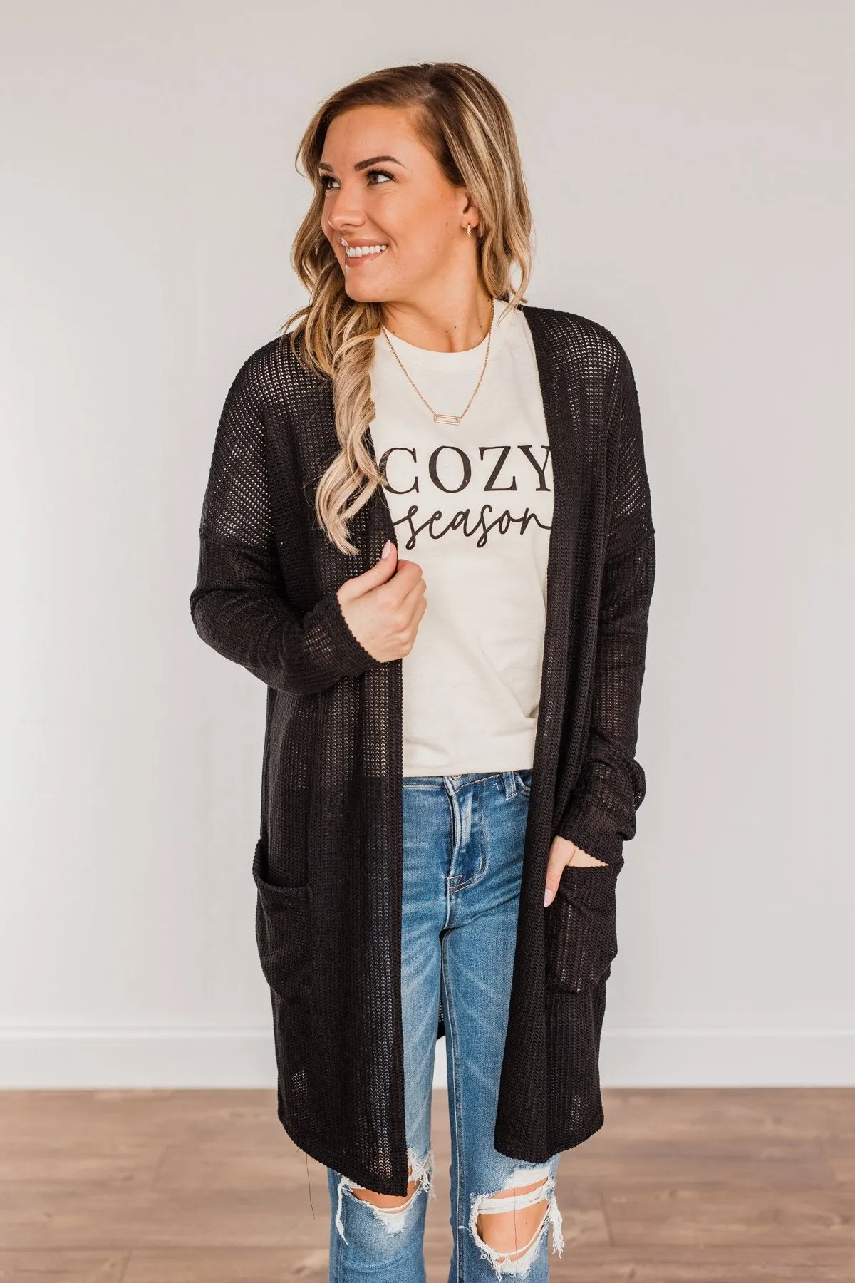 Looking Fearless Knit Cardigan- Black