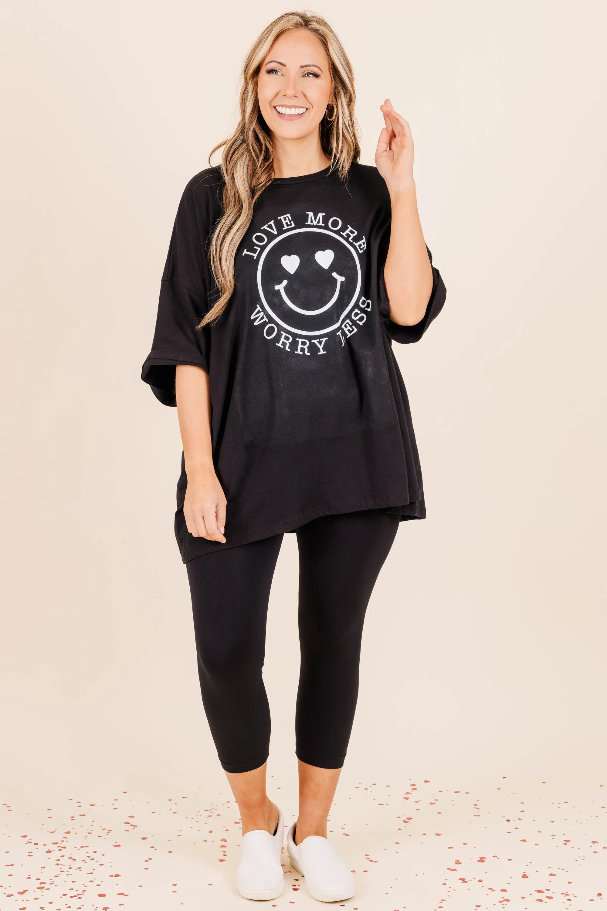 Love More, Worry Less Boyfriend Tee, Black