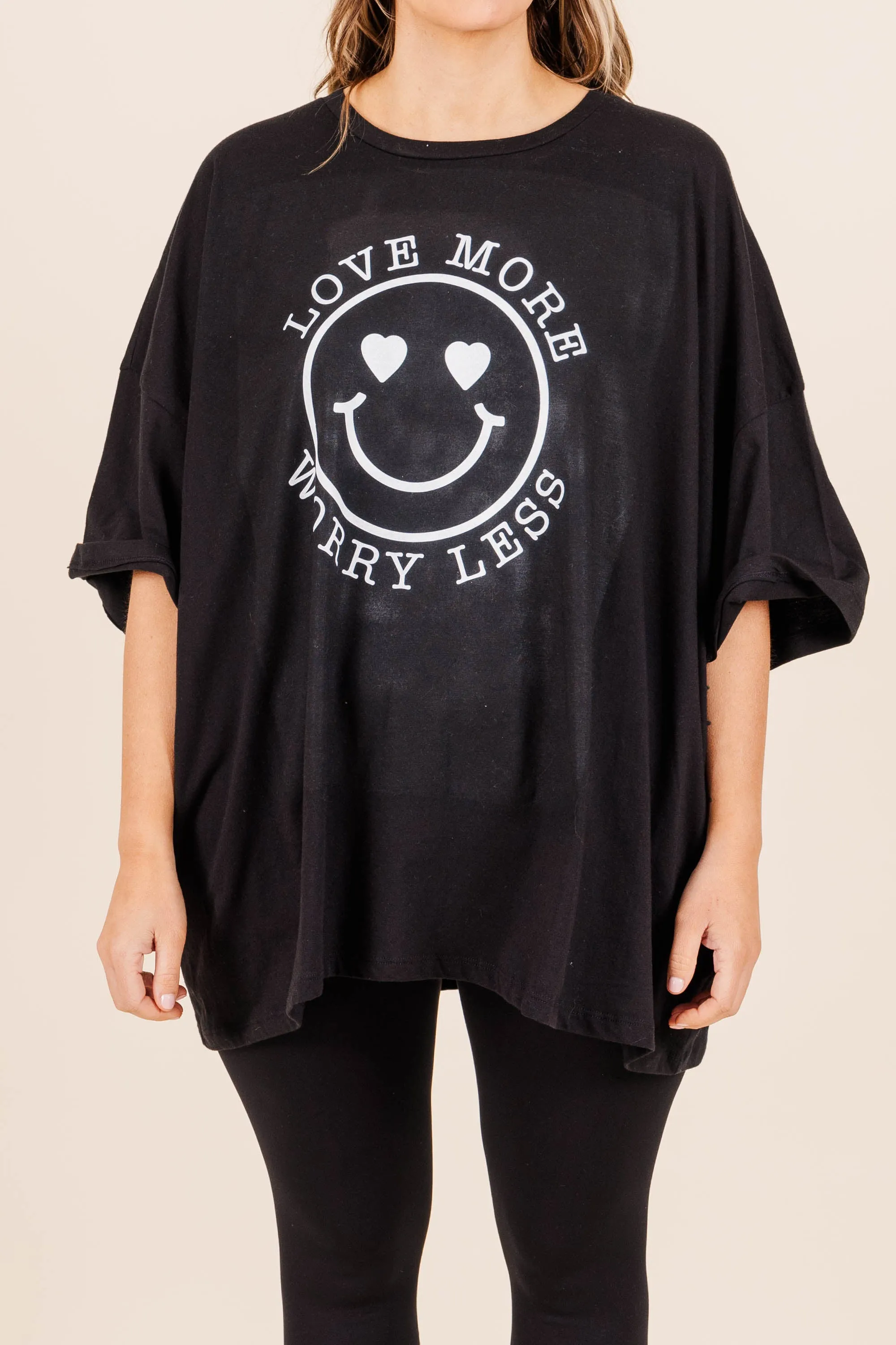 Love More, Worry Less Boyfriend Tee, Black