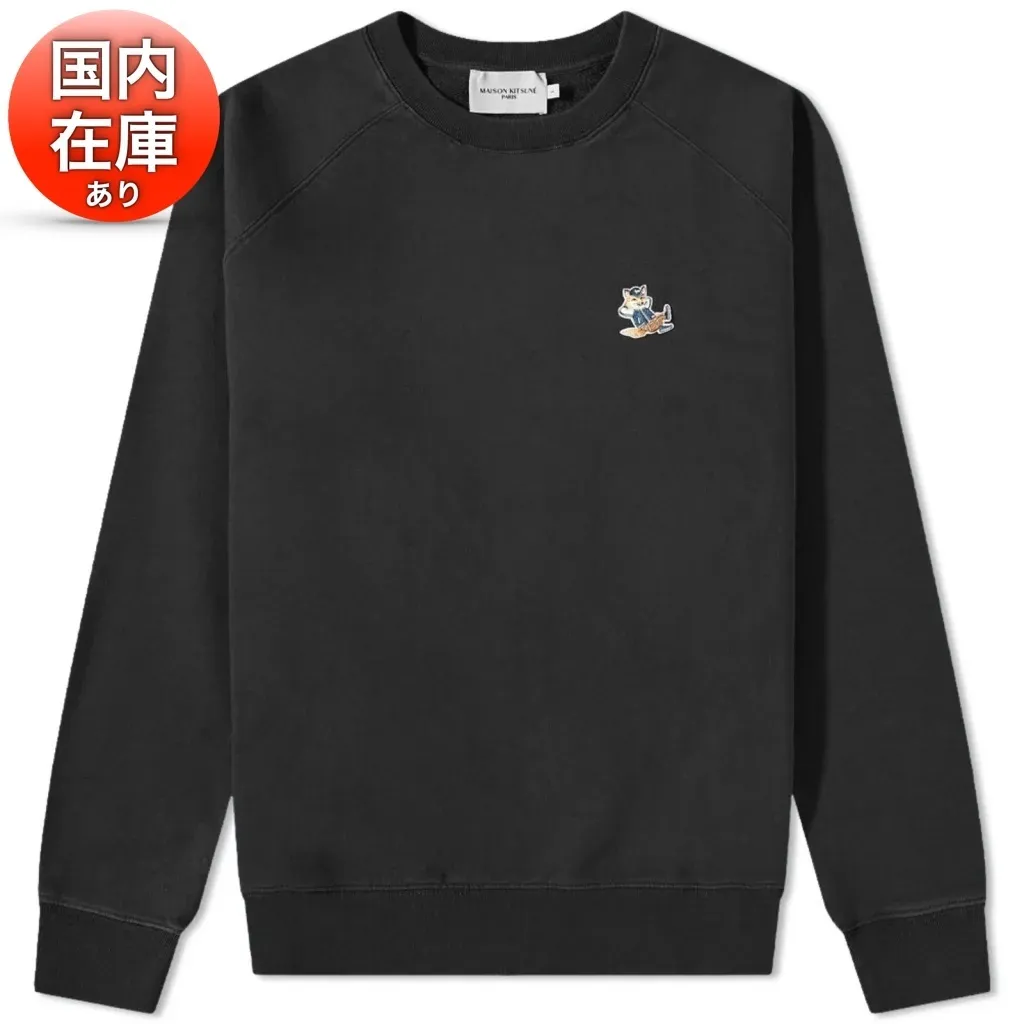 MAISON KITSUNE  |Crew Neck Pullovers Long Sleeves Plain Cotton Logo Designers