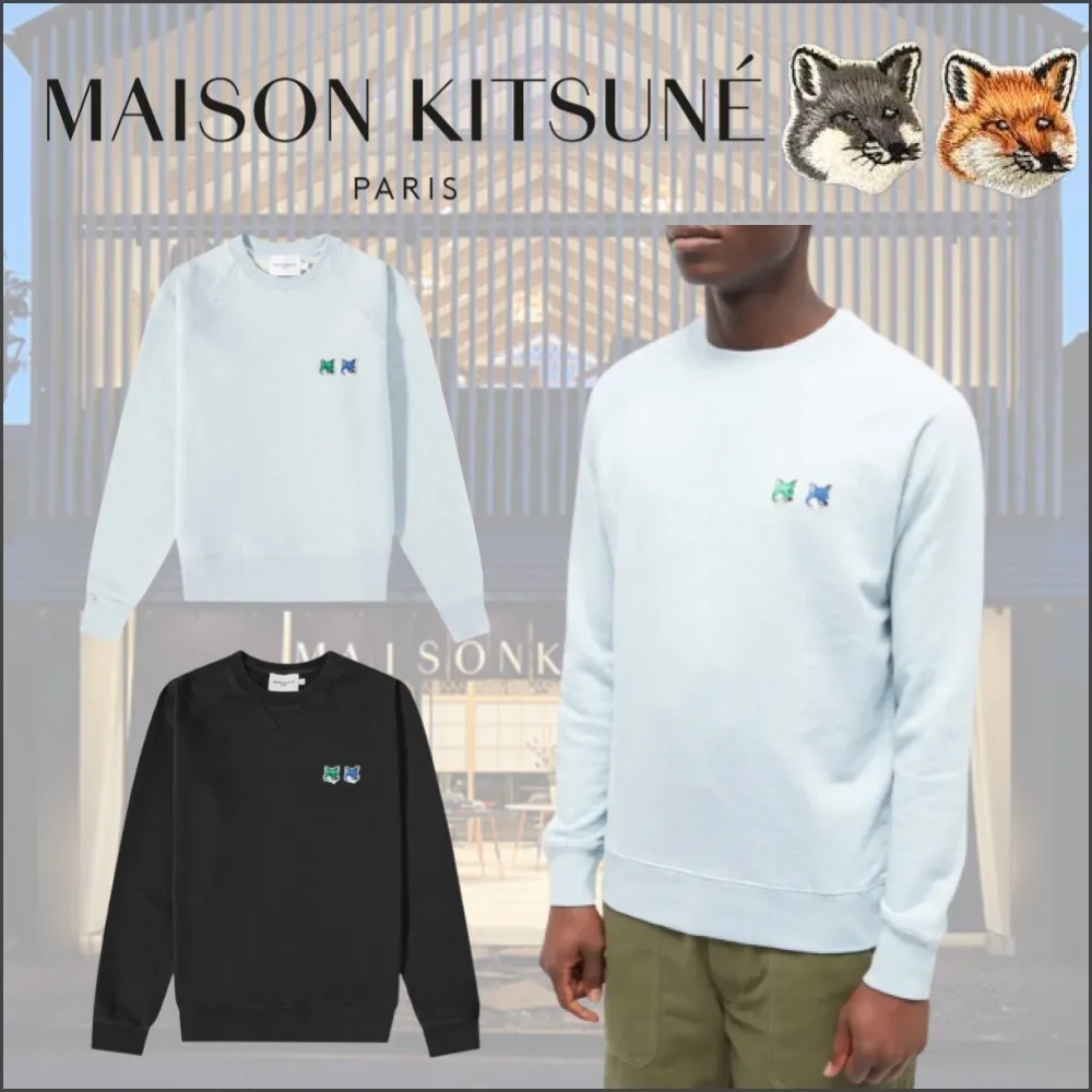 MAISON KITSUNE  |Crew Neck Pullovers Unisex Long Sleeves Plain Cotton