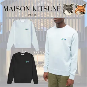 MAISON KITSUNE  |Crew Neck Pullovers Unisex Long Sleeves Plain Cotton