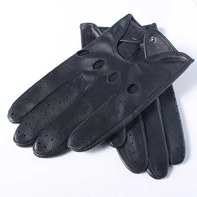 Men's Fashion Genuine Goatskin Leather Black Driving Finger Gloves