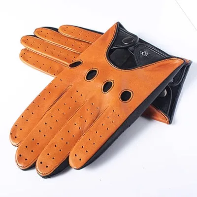 Men's Fashion Genuine Goatskin Leather Black Driving Finger Gloves