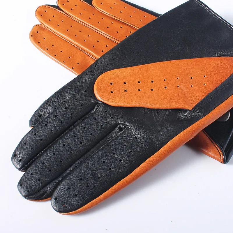 Men's Fashion Genuine Goatskin Leather Black Driving Finger Gloves