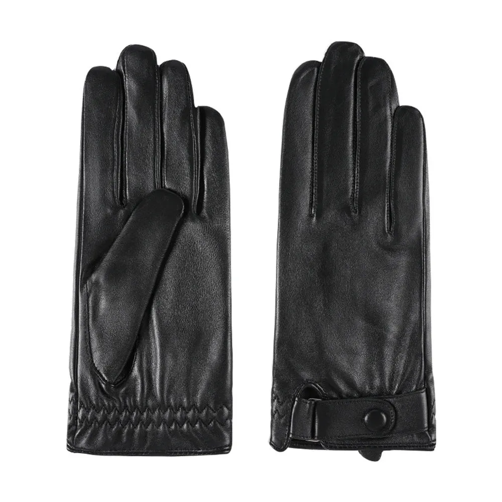 Men's Winter Warm Sheepskin Leather Touch Screen Driving Gloves