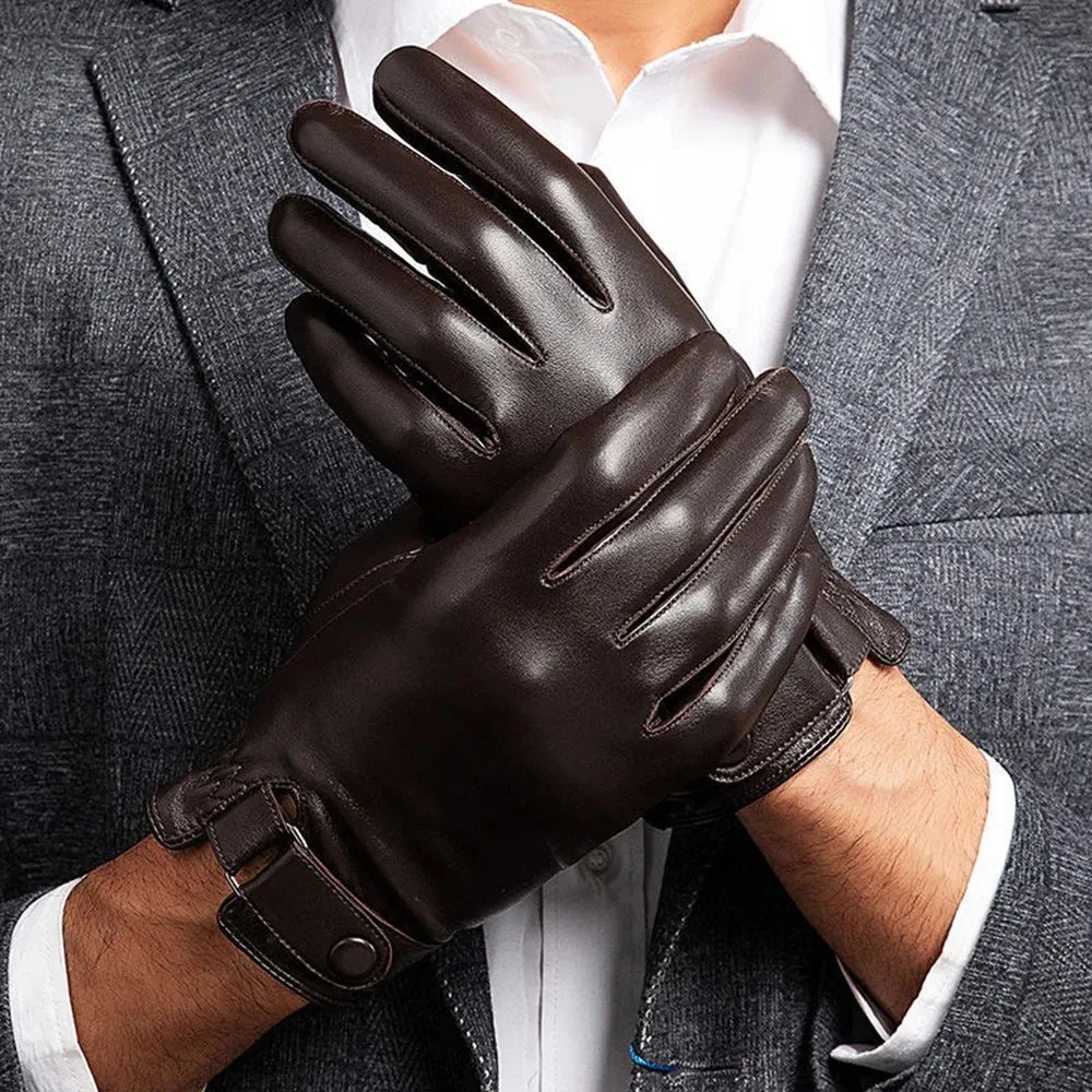 Men's Winter Warm Sheepskin Leather Touch Screen Driving Gloves