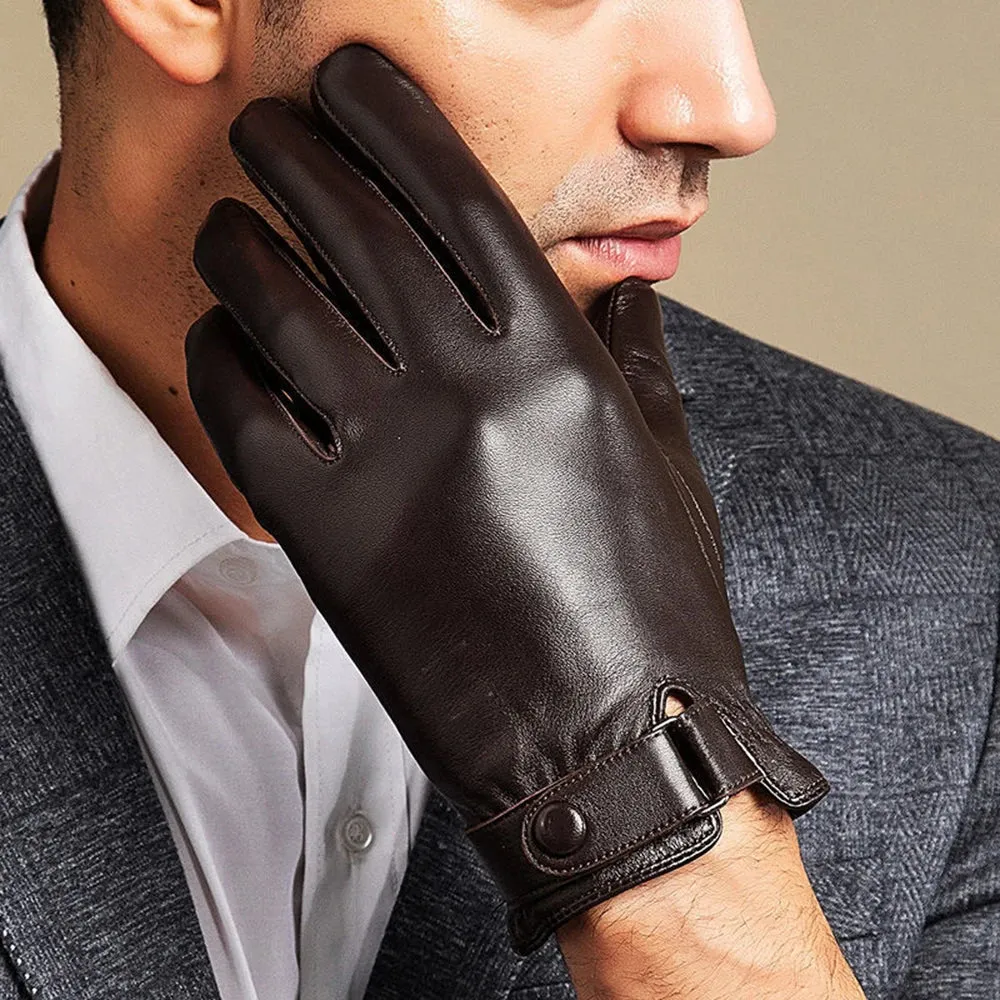 Men's Winter Warm Sheepskin Leather Touch Screen Driving Gloves