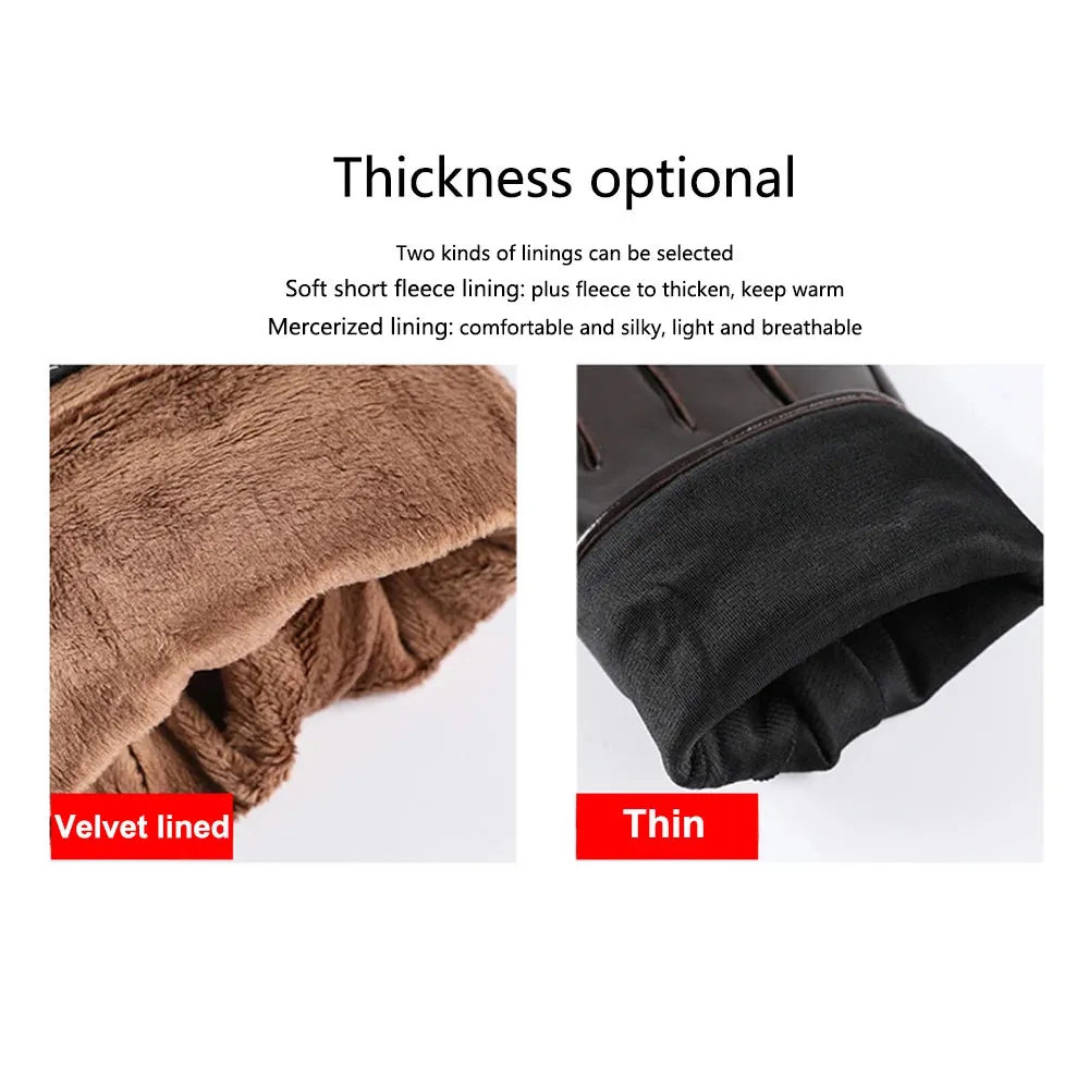 Men's Winter Warm Sheepskin Leather Touch Screen Driving Gloves