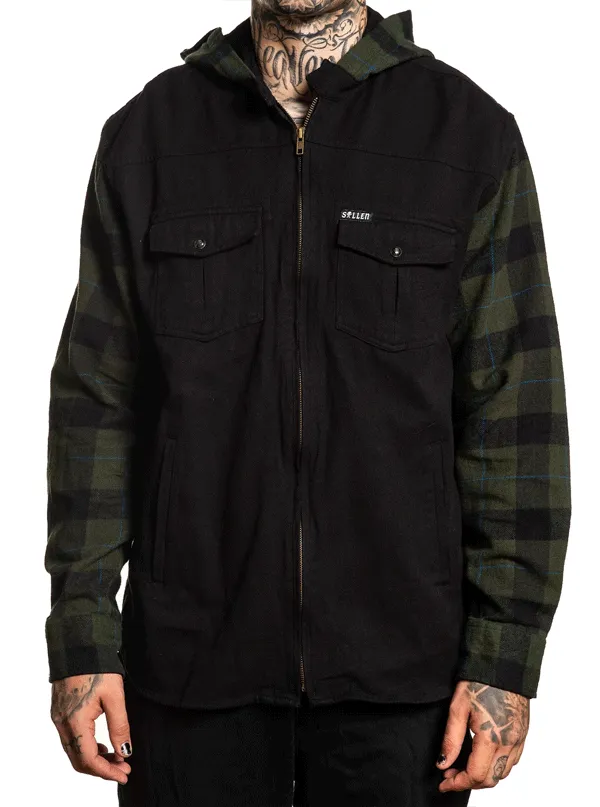 Men's Wrangler Hooded Flannel (Black/Olive)