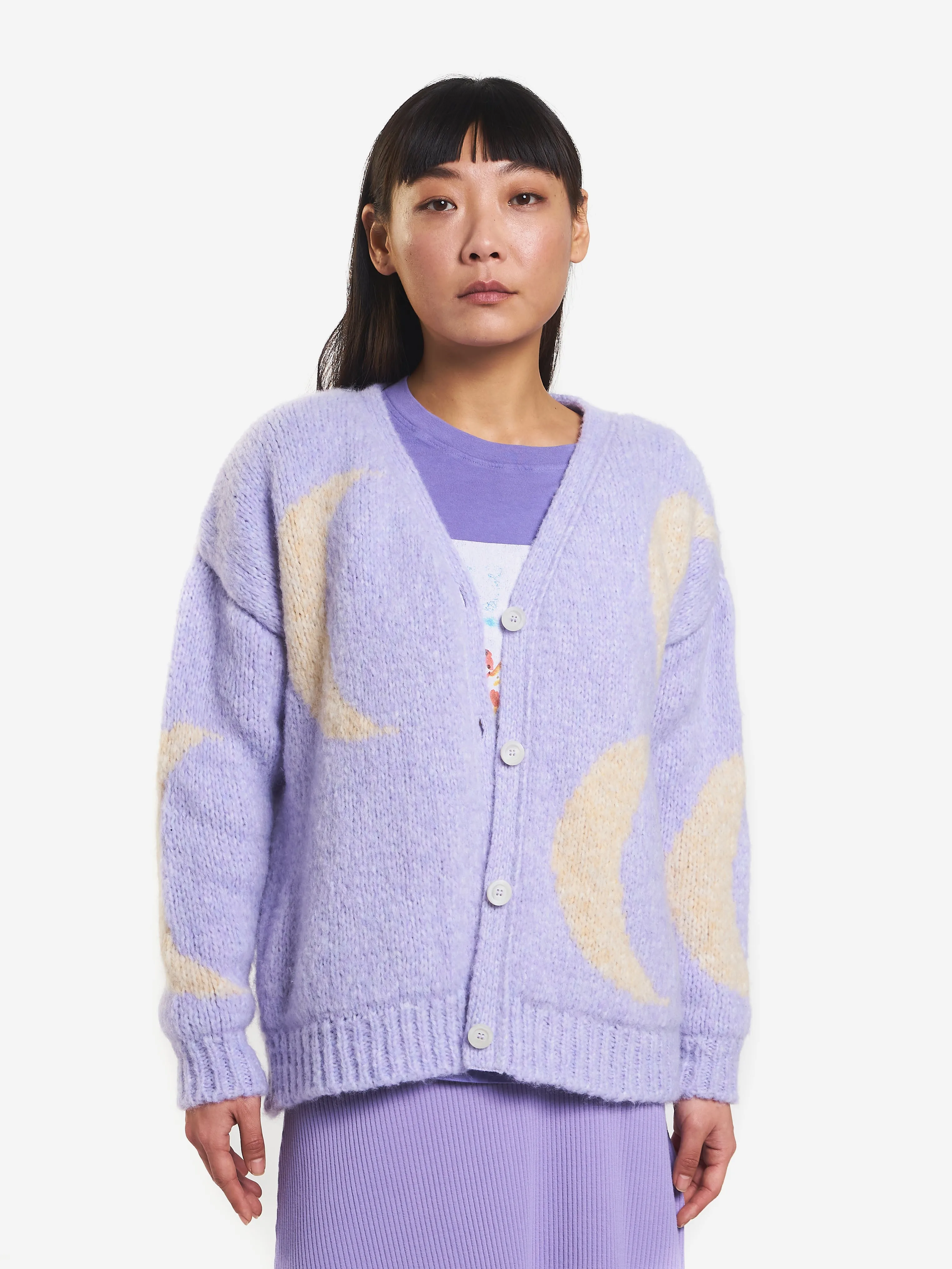 MOON V NECK JACQUARD CARDIGAN