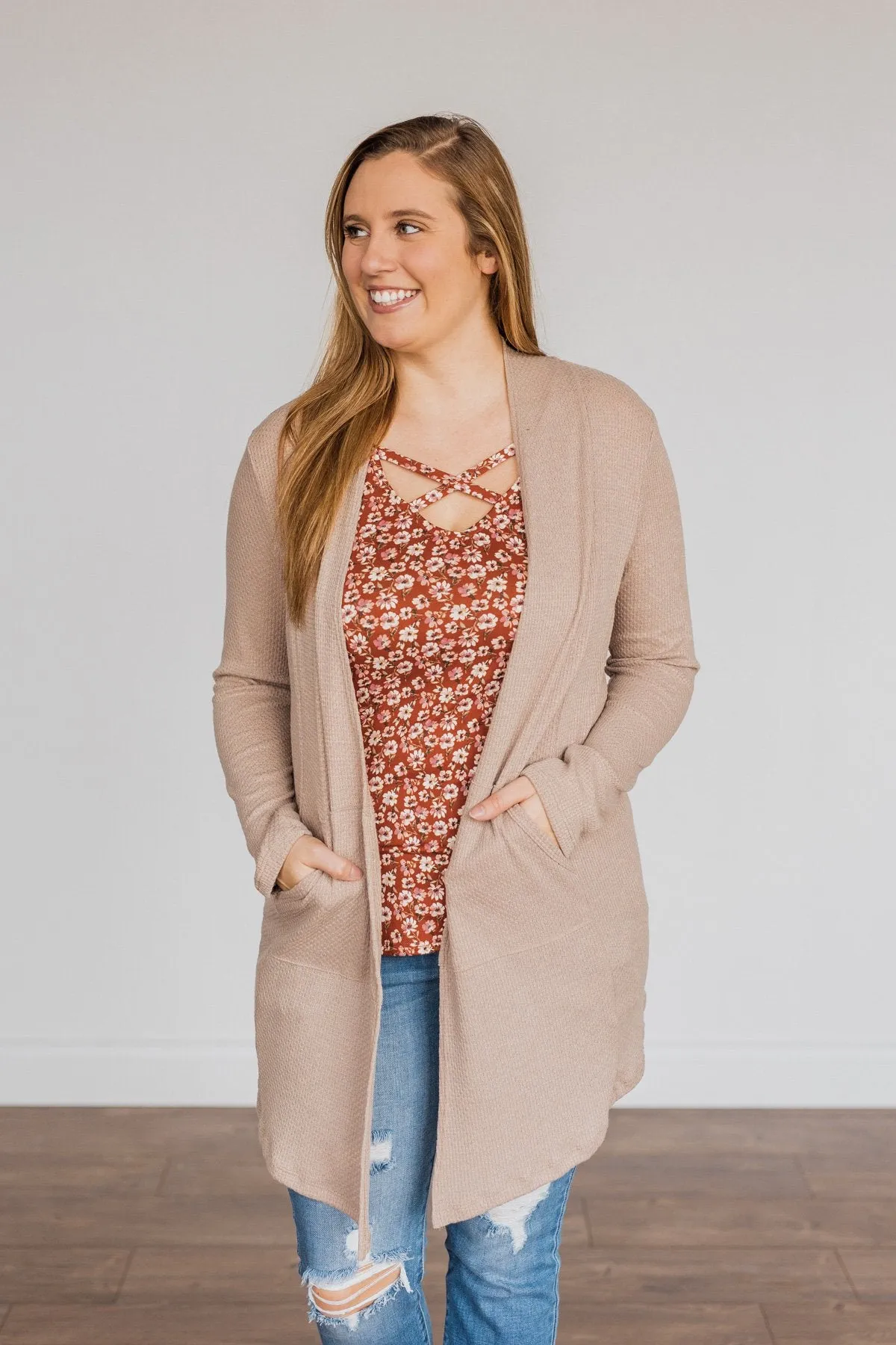 Never Afraid Knit Cardigan- Taupe