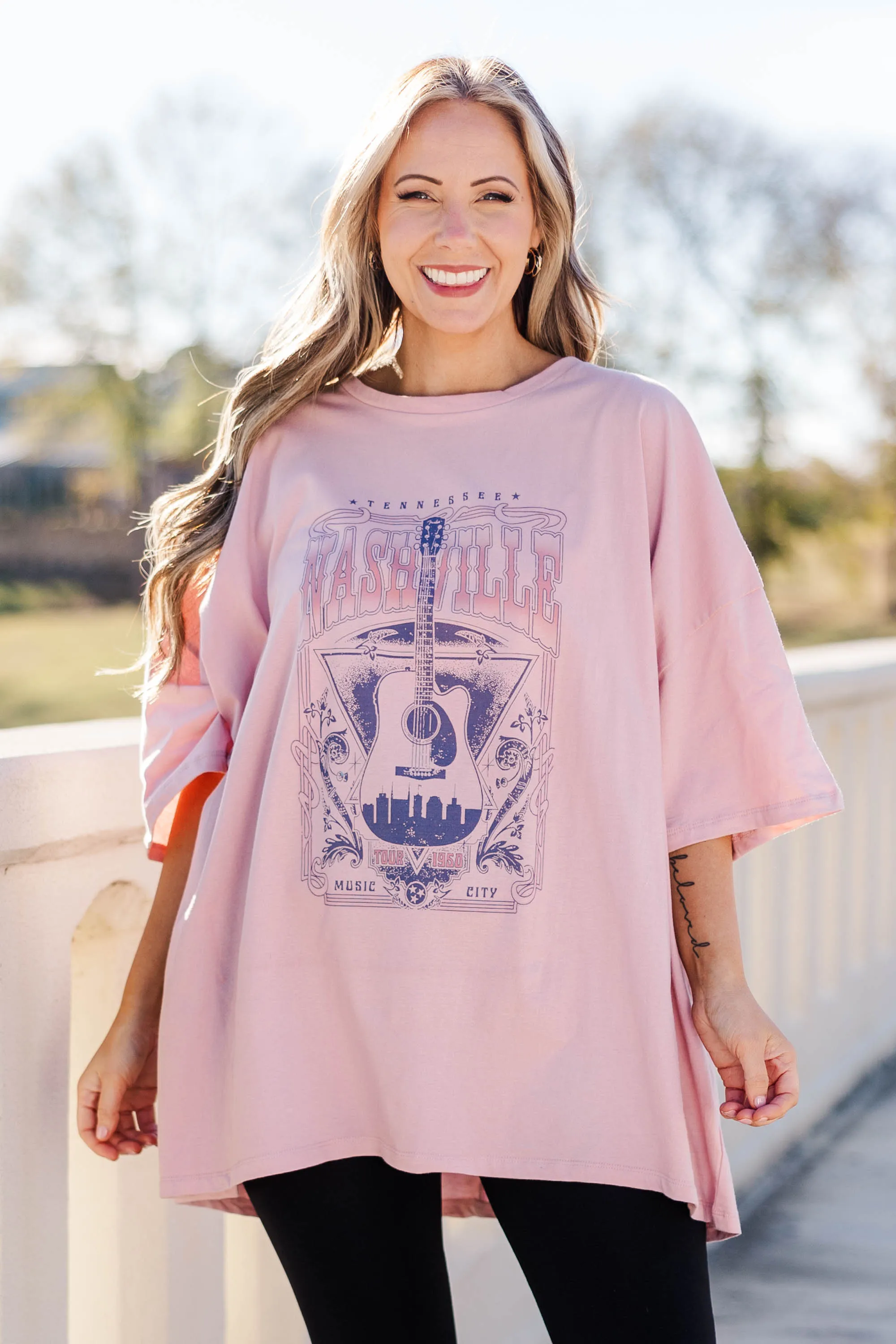 Nights On Broadway Boyfriend Tee, Cream Mauve