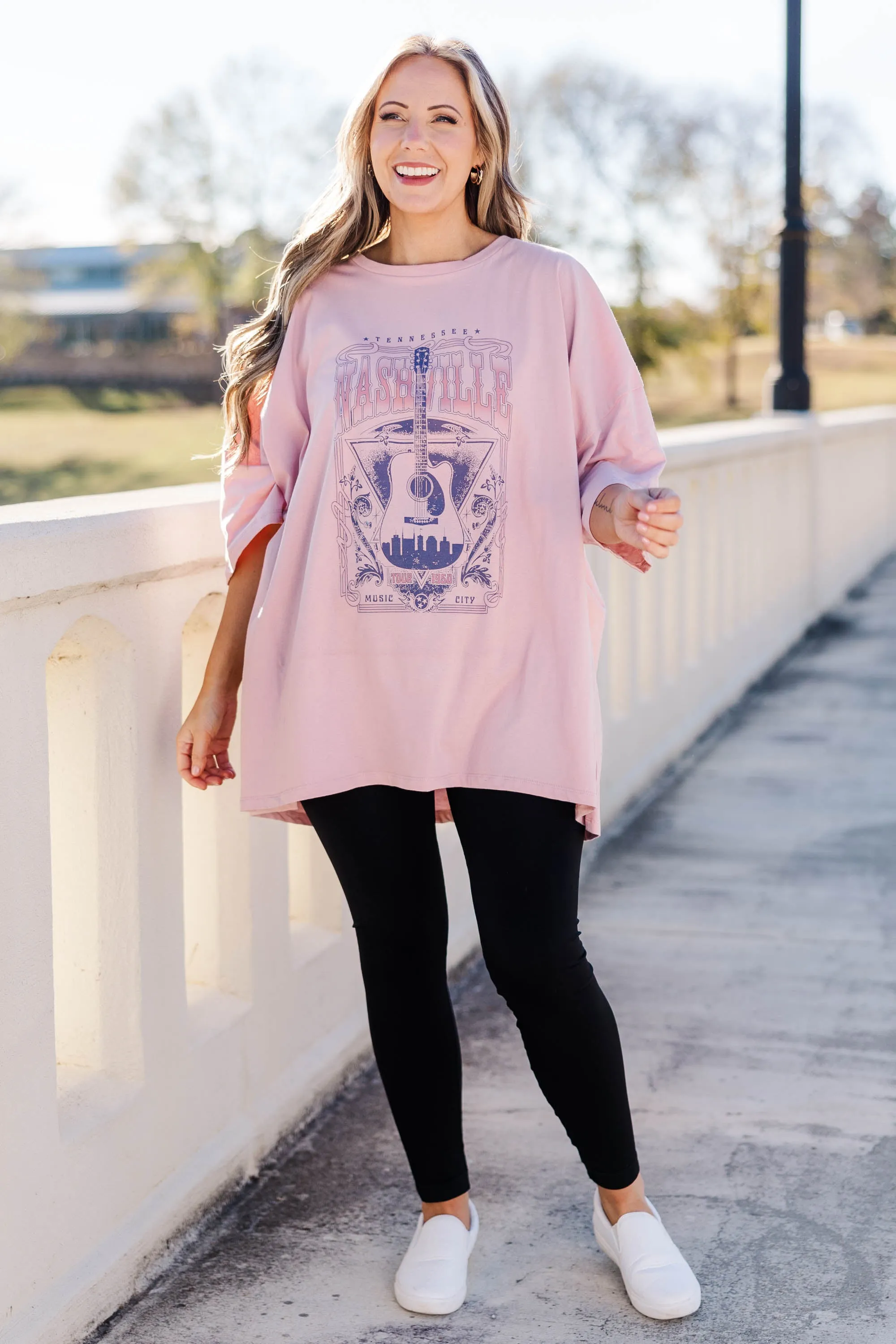 Nights On Broadway Boyfriend Tee, Cream Mauve