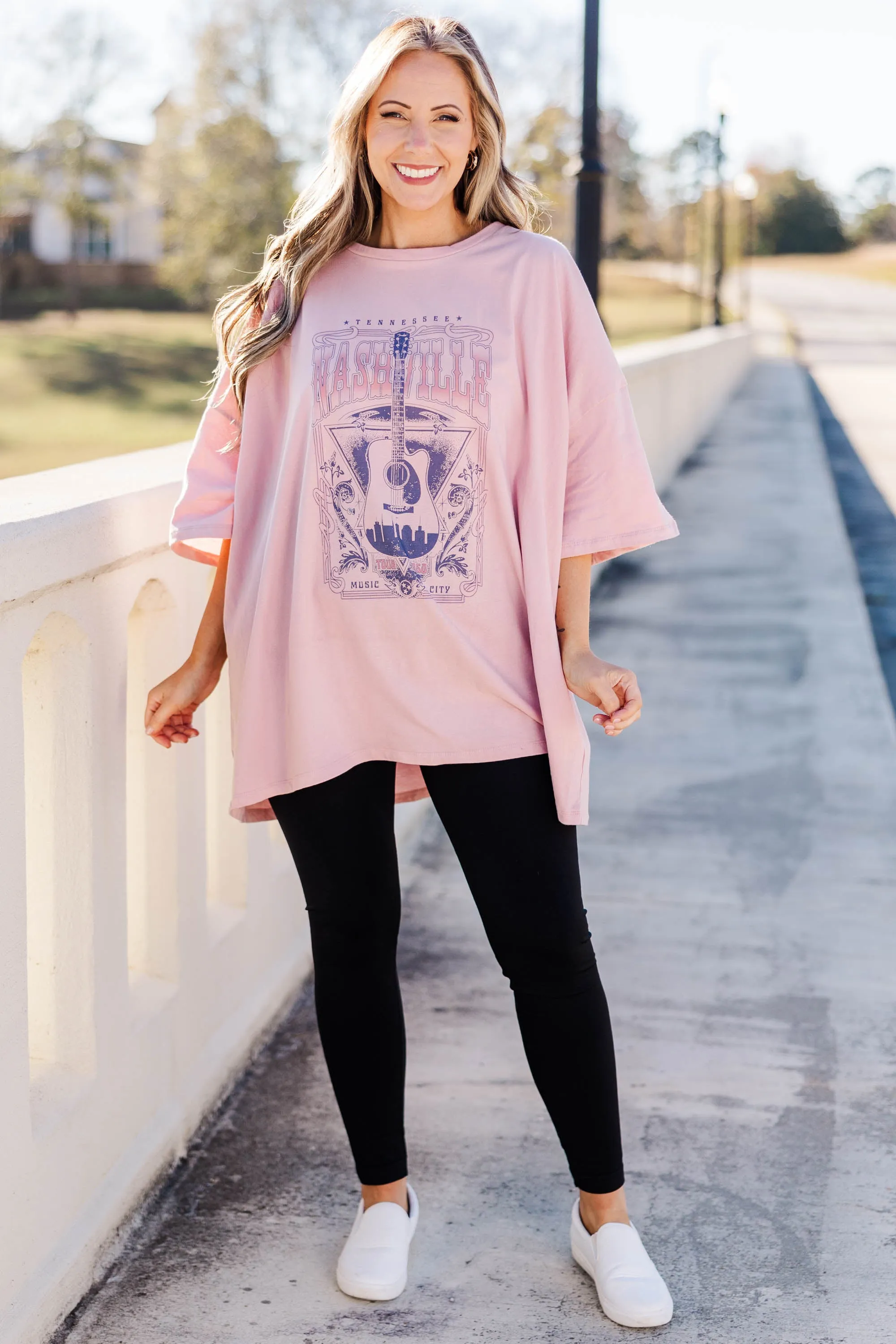 Nights On Broadway Boyfriend Tee, Cream Mauve