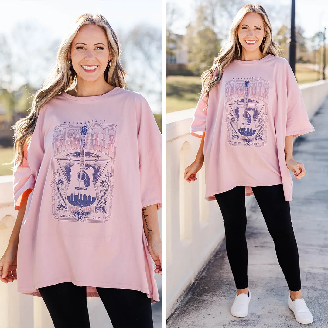 Nights On Broadway Boyfriend Tee, Cream Mauve